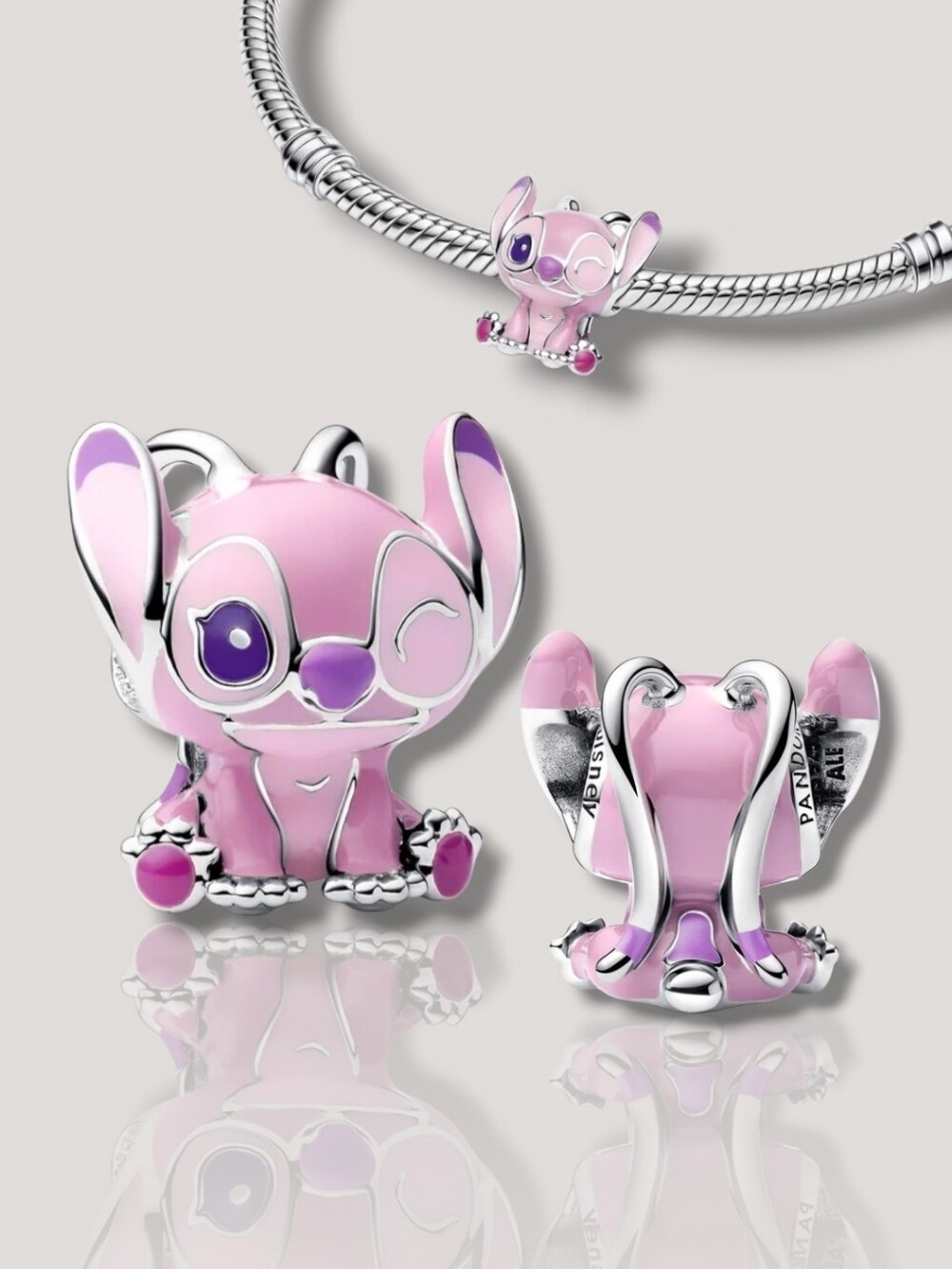 Like New💓DISNEY X PANDORA Sterling Silver Lilo & Stitch Angel Charm With Enamel